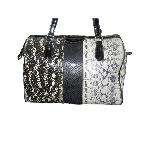 Coach 2014 Nancy Exotic Reptile Snakeskin Embossed Leather Black White Satchel - Picture 1 of 14